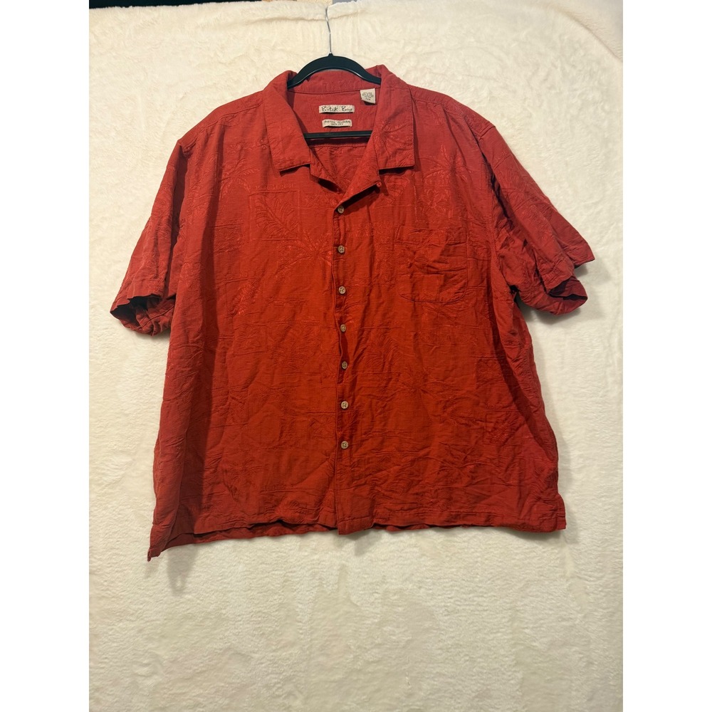 Batik Bay Mens 4XB Silk Shirt Red Tropical Palm Jacquard Short Sleeve Camp